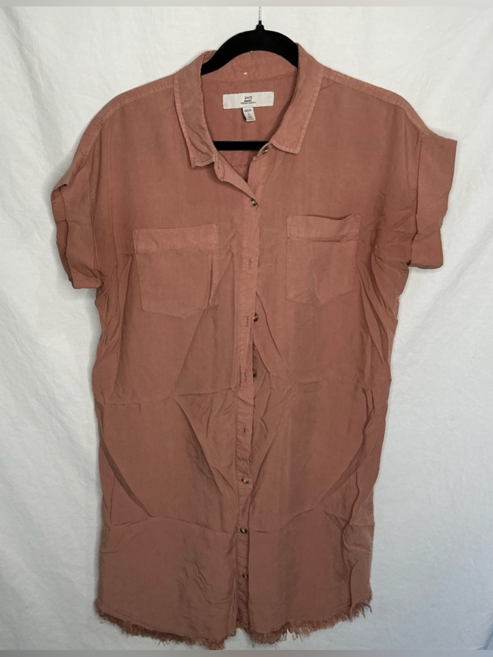 Thread + Supply Women’s Size M Shirt Dress Raw Hem Lyocell Festival Mocha Brown